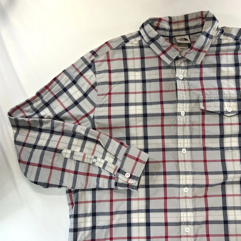 The North Face Gorpcore Plaid Button Down Shirt XL Outdoor Utility Rugged Grey